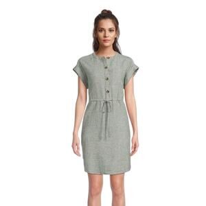 Time & Tru Sage Green Linen Blend Short Dress 8/10 Casual Spring Summer Work